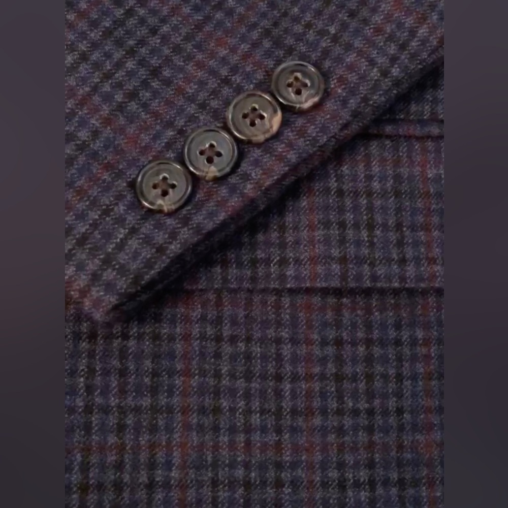 48R Men’s Ralph Lauren Blue WOOL Houndstooth Red Check Blazer Jacket Sportcoat